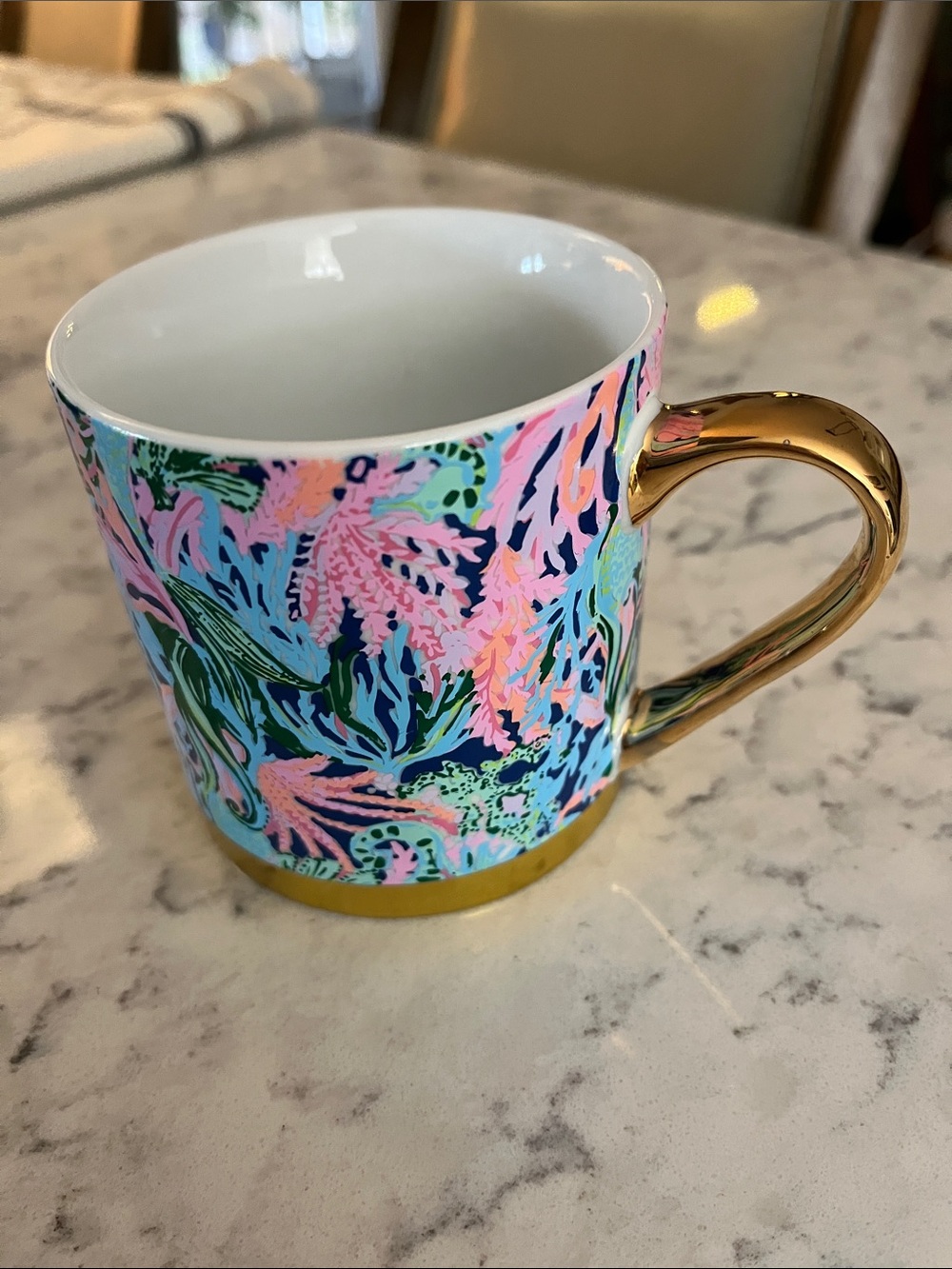 Lilly Pulitzer Coffee Mug with Gold Handle - Blue & Pink